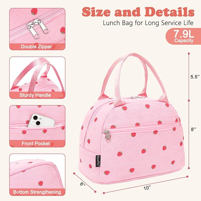FlowFly Insulated Lunch Bag for Women – Corduroy Lunch Tote Box, Cute Cooler - Image 3