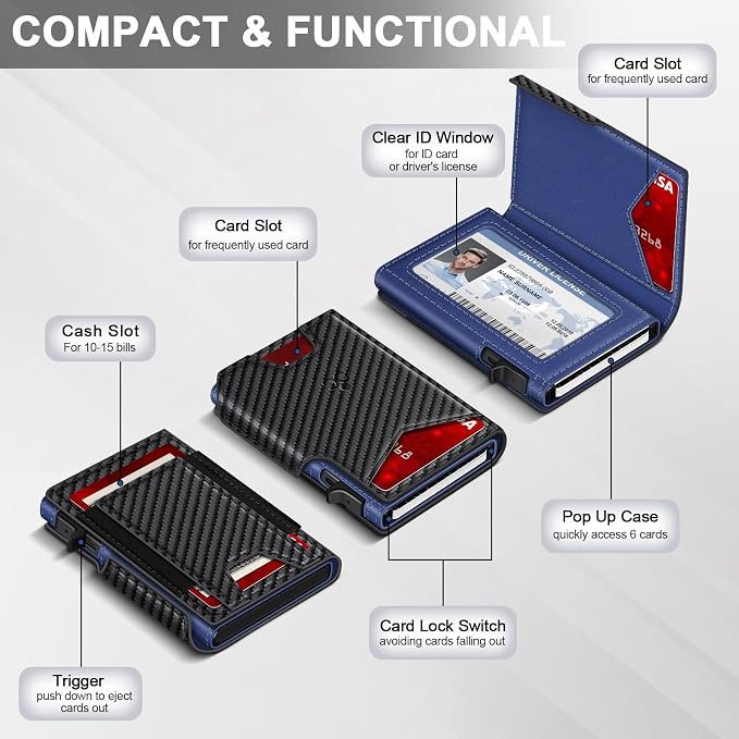 Wallet for Men Wallet with Slim Pop Up Card Holder 9-13 Cards, Bifold - Image 5