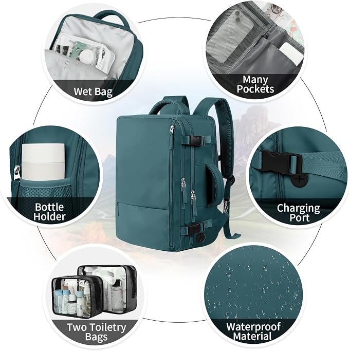 Hanples Women's Large 17.3 Inch Laptop Backpack, Peacock Blue, Waterproof - Image 4