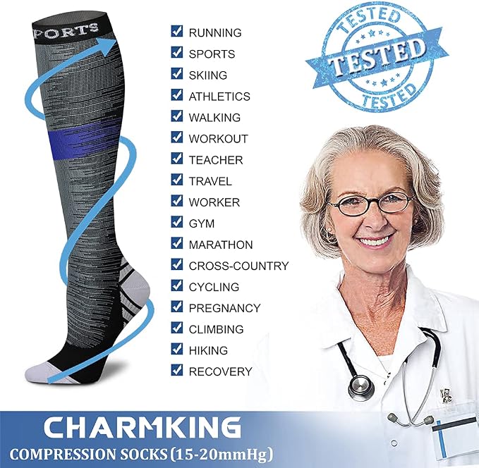 CHARMKING Compression Socks for Women & Men Circulation 15-20 mmHg is Best - Image 6