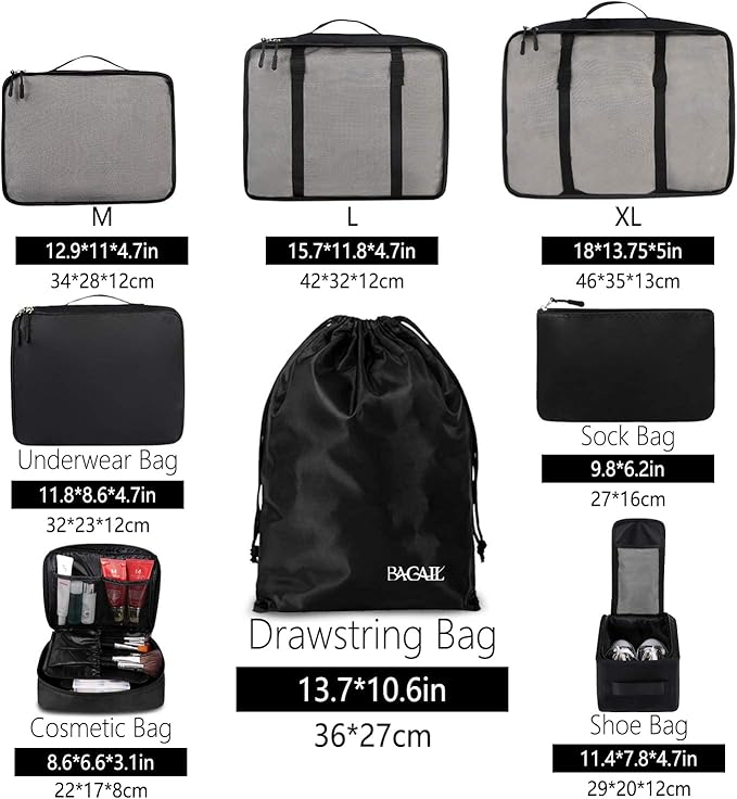 BAGAIL 8 Set Packing Cubes Luggage Packing Organizers - Image 2