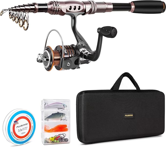 PLUSINNO Fishing Rod and Reel Combos Carbon Fiber Telescopic Fishing Pole by PLUSINNO