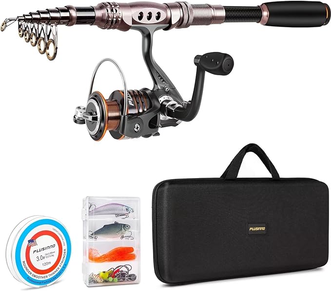 PLUSINNO Fishing Rod and Reel Combos Carbon Fiber Telescopic Fishing Pole by PLUSINNO
