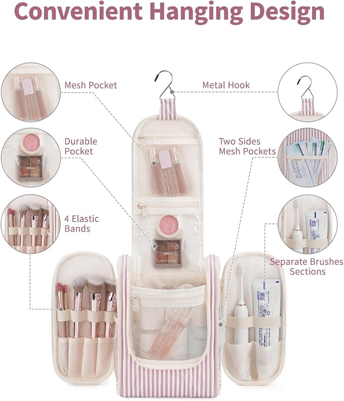Narwey Small Striped Hanging Travel Toiletry Bag - Image 3