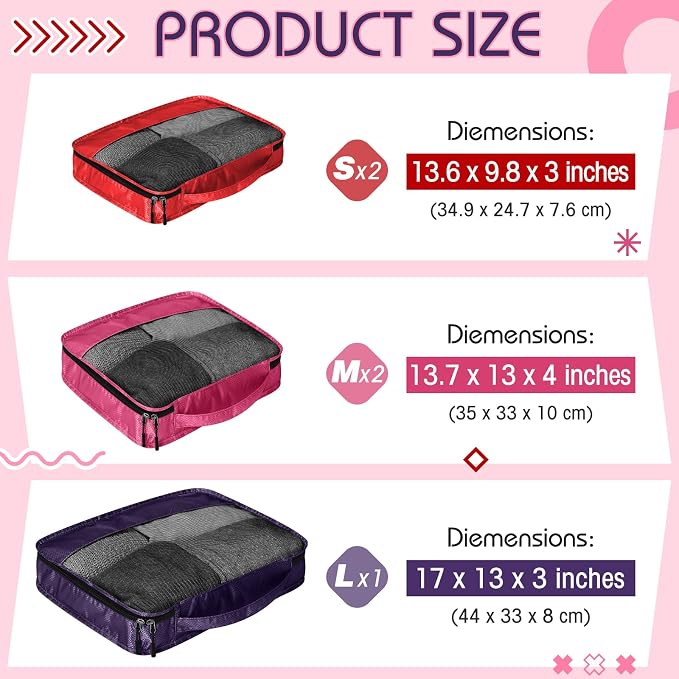 5 Pcs Packing Cubes for Suitcase Large Travel Cubes Carry on Luggage Organizer - Image 2