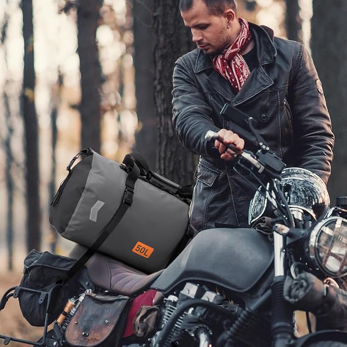 Waterproof Duffel Bag, 50L Roll-top Motorcycle Dry Bag - Image 7