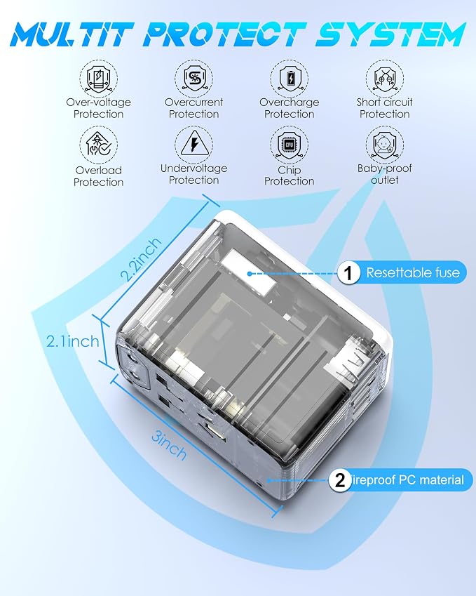 Universal Travel Adapter with 5 USB Ports & Multi AC Outlet, International - Image 6