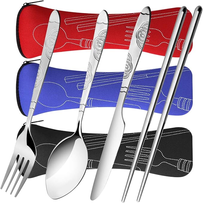 3 Pack Reusable Flatware Sets Knife, Chopsticks - Image 4