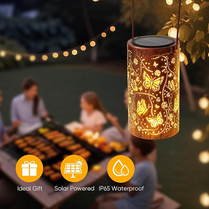 Homemory Butterfly Solar Lanterns Lights Outdoor Waterproof, Hollowed-Out Metal - Image 7