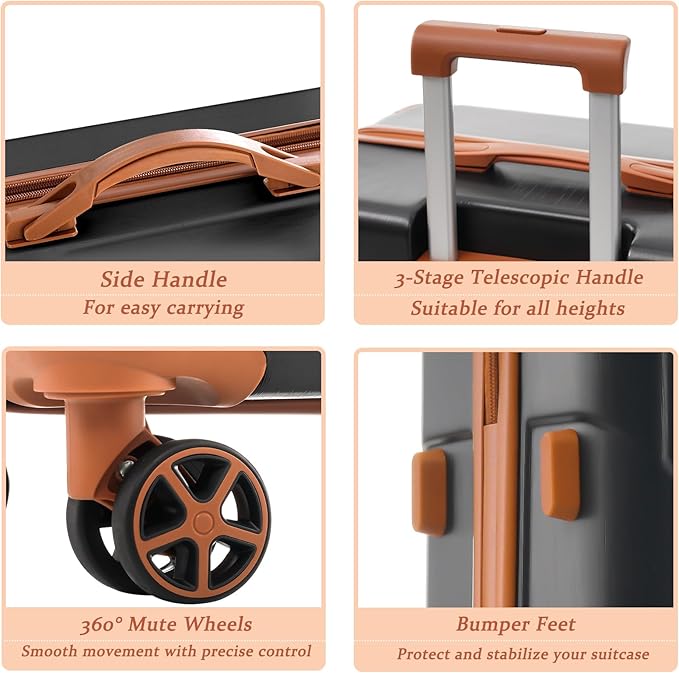 Merax Luggage Sets 3 Piece Hardshell 8 Spinner Wheels Lightweight Suitcase - Image 3