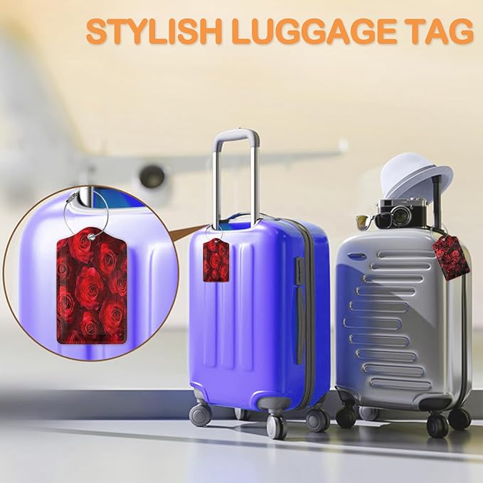 Romantic Elegant Red Roses PU Leather Luggage Tags - Image 5