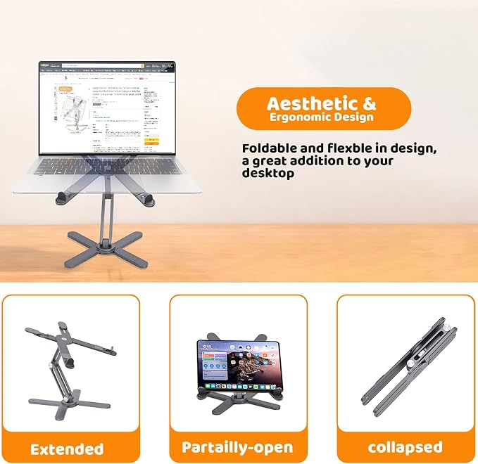 Laptop Stand with 360 Rotating Base, Computer Notebook Laptop Riser Metal Holder - Image 4