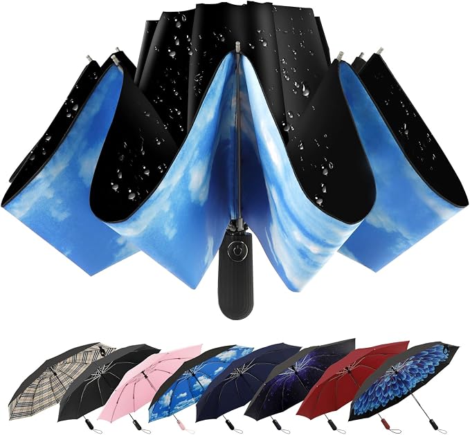 Compact Inverted Travel Umbrella, Automatic Open Close, 9-Rib 46 Inch Windproof by ZDSSM