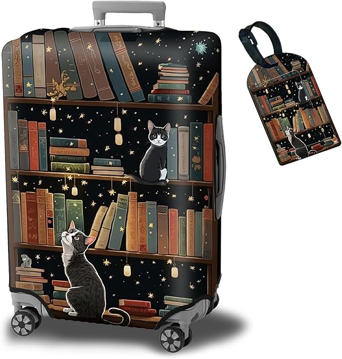 Luggage Cover Suitcase Protector Plus 1 Luggage Tag, Cat Library Travel by BWEGRHE