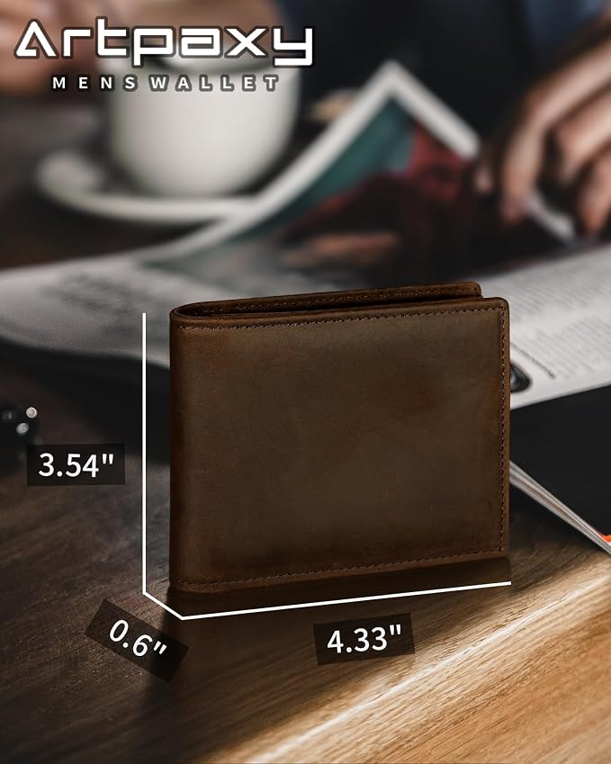 Mens Wallet Genuine Leather Bifold RFID Blocking Wallet - Image 2