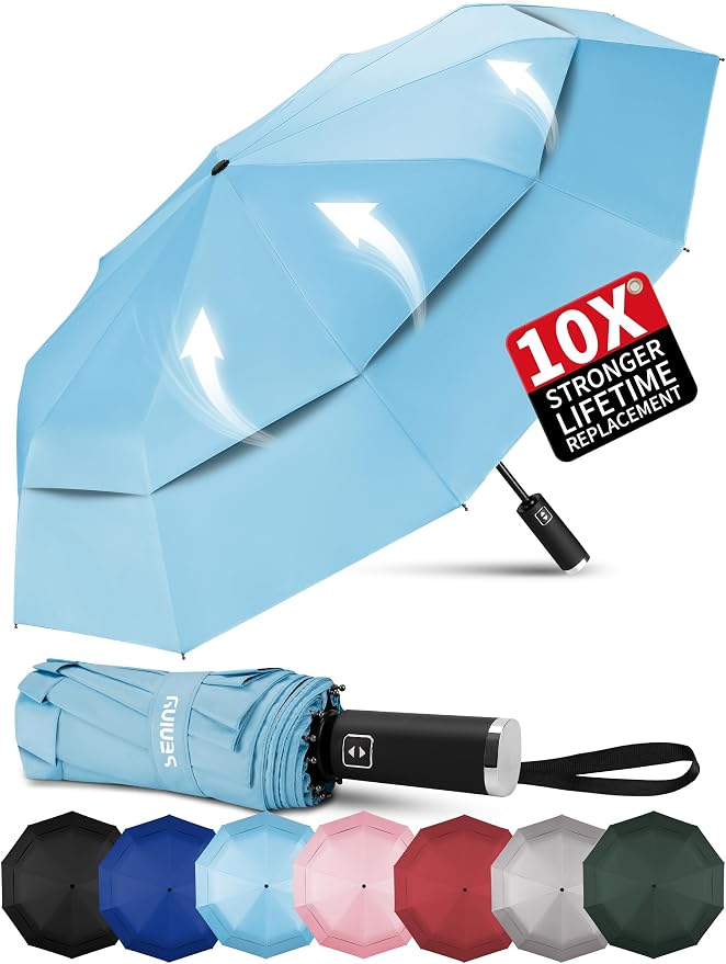 Seniny Windproof Travel Umbrella, Double Vented Canopy Large Umbrellas by Seniny