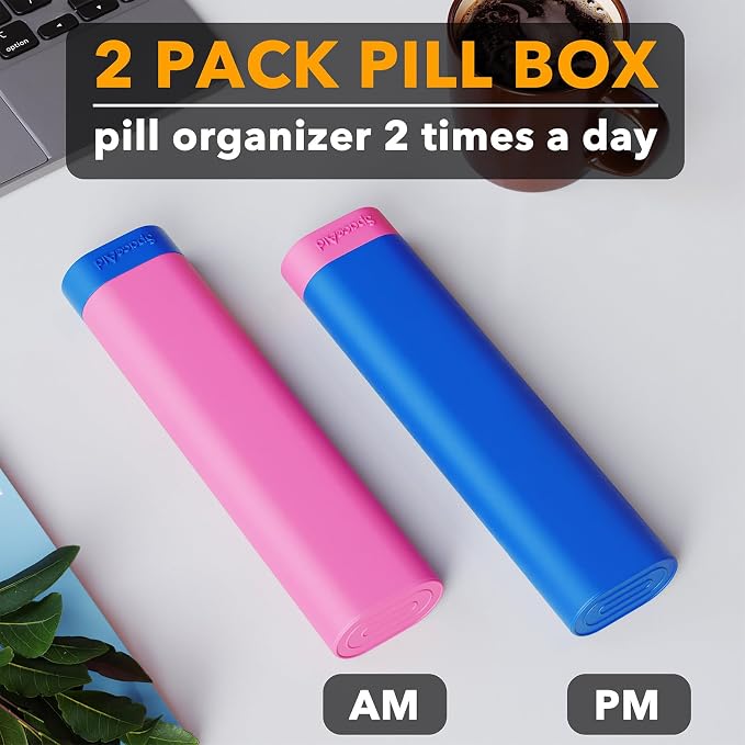 SpaceAid 2 Pack Pill Organizer Box 7 Day, Weekly Travel Pill Case Holder - Image 2