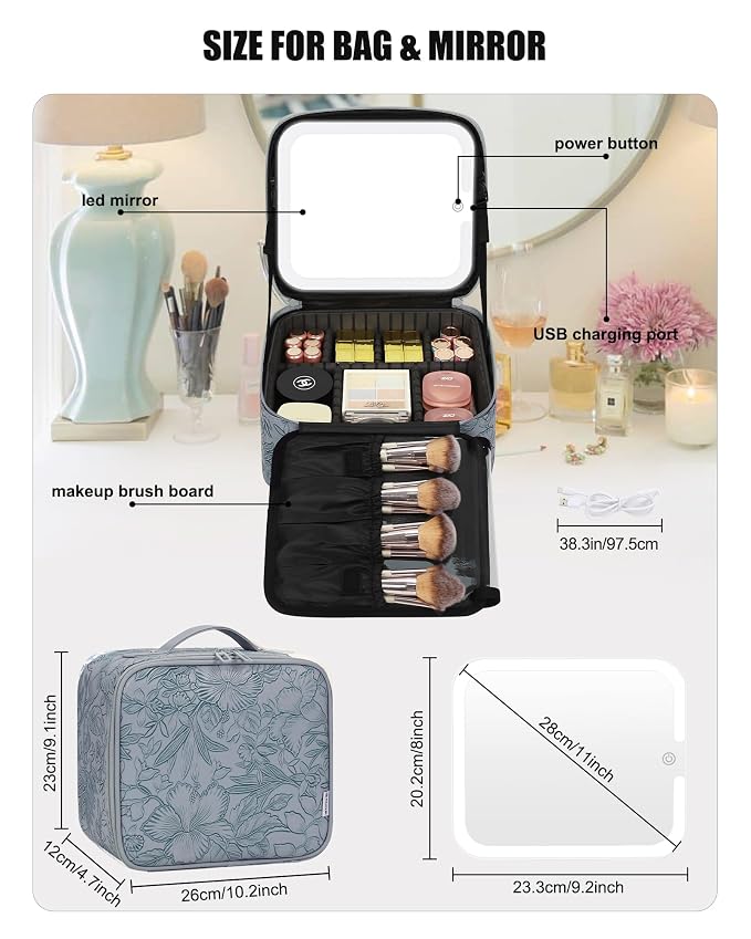 Relavel Travel Makeup Bag With LED Mirror - Image 2