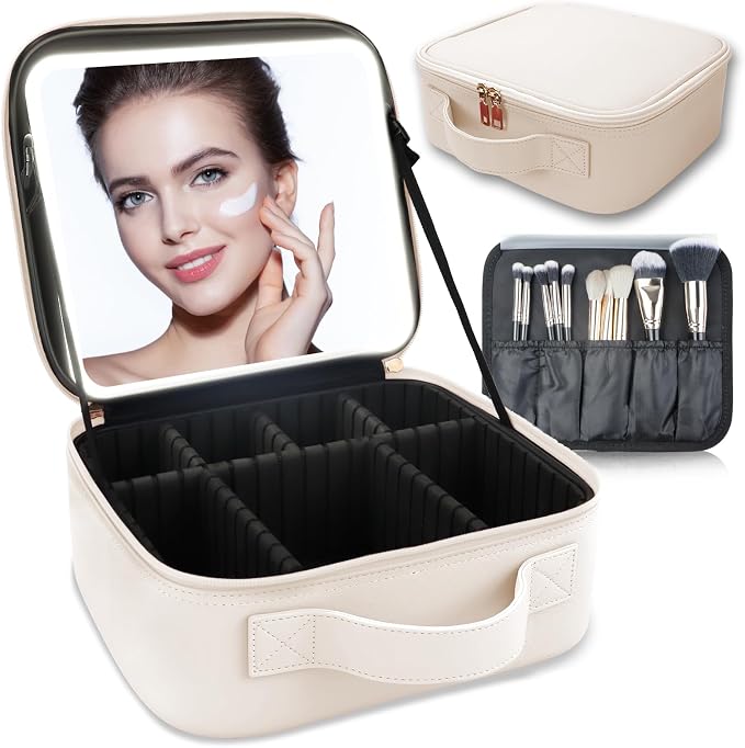 Makeup Bag with Led Mirror, Travel Makeup Organizer with 3 Color Setting by SUILU