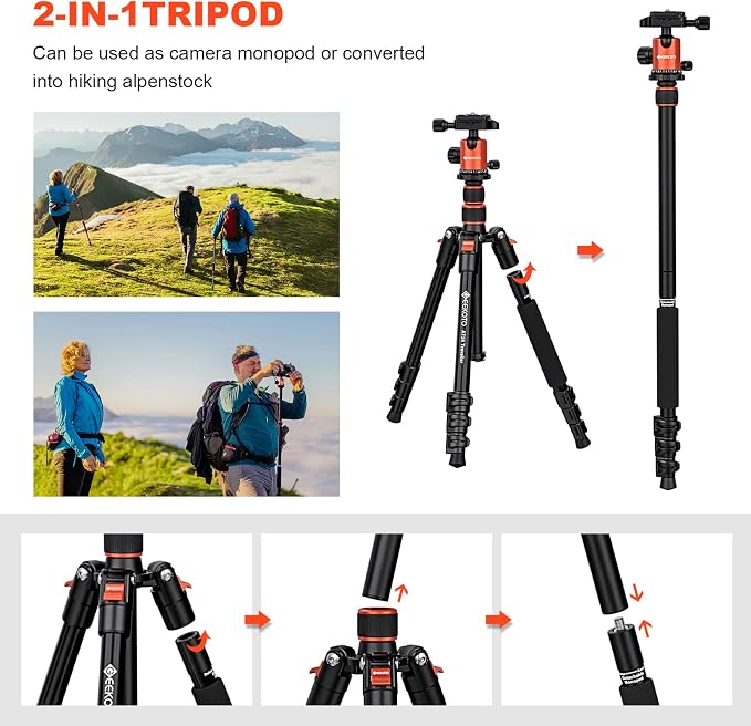 GEEKOTO 58” Magnetic Tripod, Compact Aluminum Alloy Lightweight Magsafe Camera - Image 6