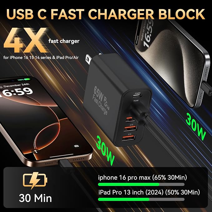 USB C Fast Charger Block, iPhone Charger Fast Charging Blocks 65W Multi Port - Image 2