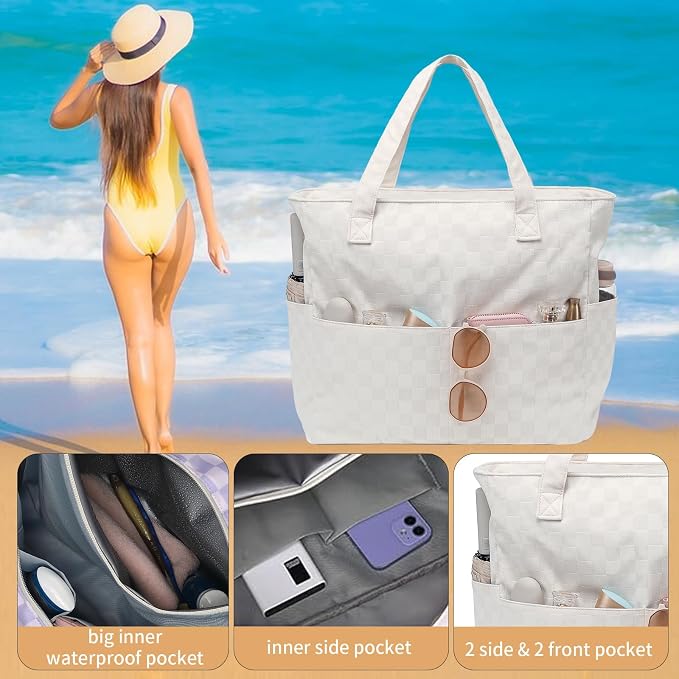 LEDAOU Beach Bag Waterproof Sandproof Women Tote Bag Pool Bag - Image 4