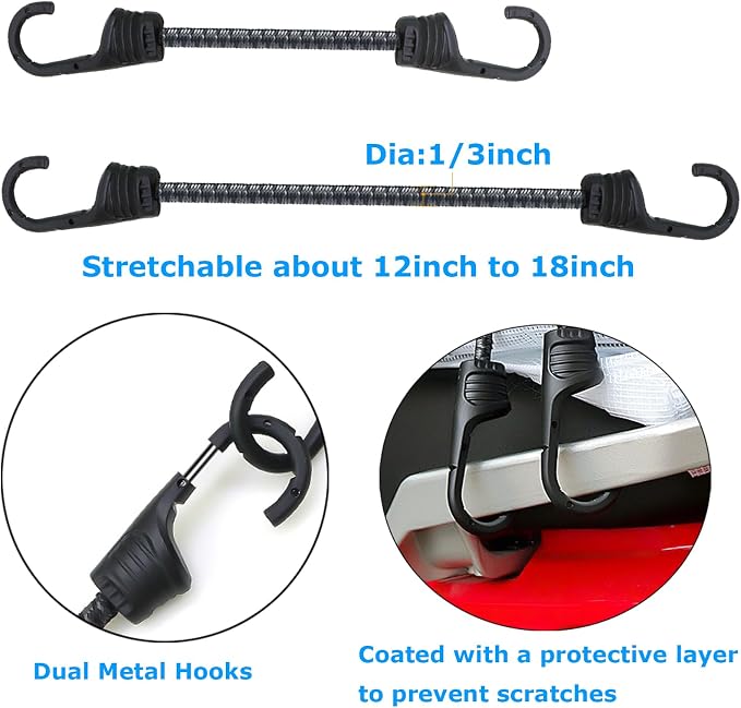 Bungee Cords with Dual Hooks, 12inch 6Pack Mini Bungee Straps 1/3 Inch Strong - Image 3
