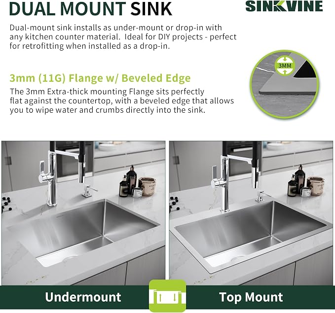 18-Inch Bar Sink Drop-In, SINKVINE Stainless Steel Kitchen Sink - Image 9