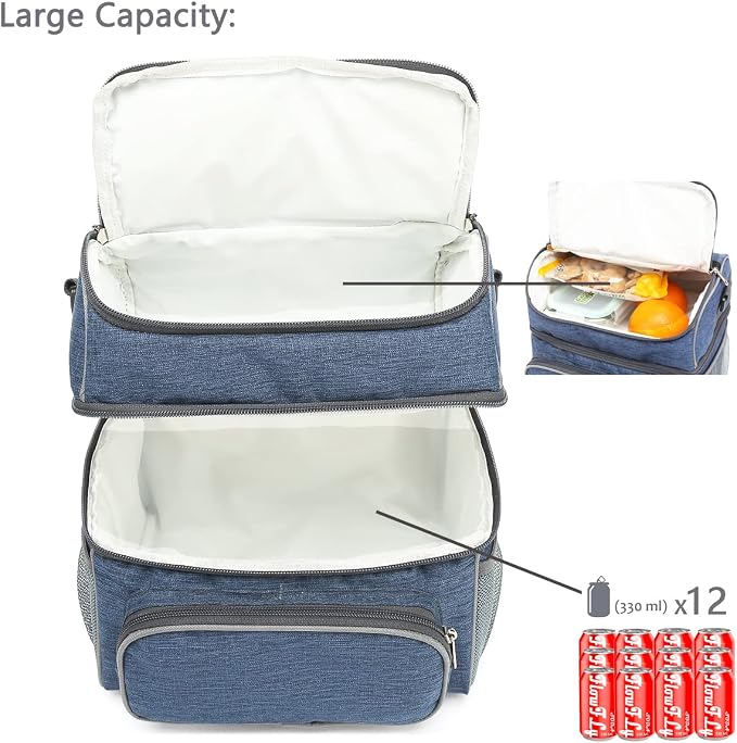 FlowFly Double Layer Cooler Insulated Lunch Bag Adult Lunch Box Large Tote Bag - Image 5