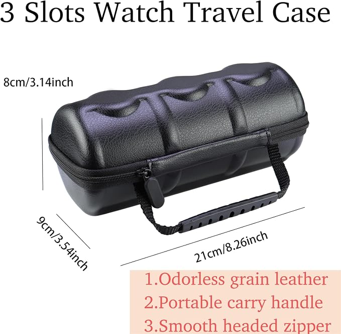 Juntan 3 Slots Hard Watch Travel Case, Portable PU Leather Zipper Storage - Image 2