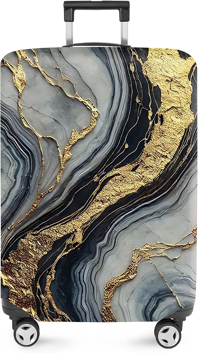 ANNA QUEEN Luxury Marble Gold Luggage Cover, Elegant Black & Grey Suitcase by ANNAQUEEN