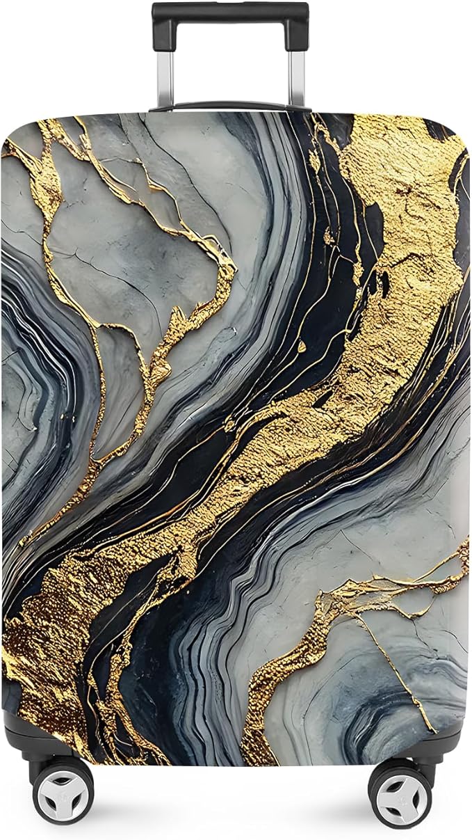 ANNA QUEEN Luxury Marble Gold Luggage Cover, Elegant Black & Grey Suitcase by ANNAQUEEN