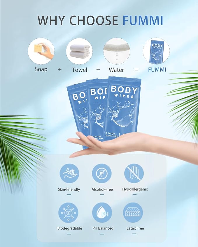 FUMMI 300 Pack Body Wipes – Large Individually Packaged Bath Wipes - Image 7