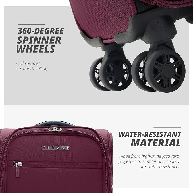 Verage Under Seat Luggage with Wheels, Softside Small Suitcase Spinner Carry On - Image 7