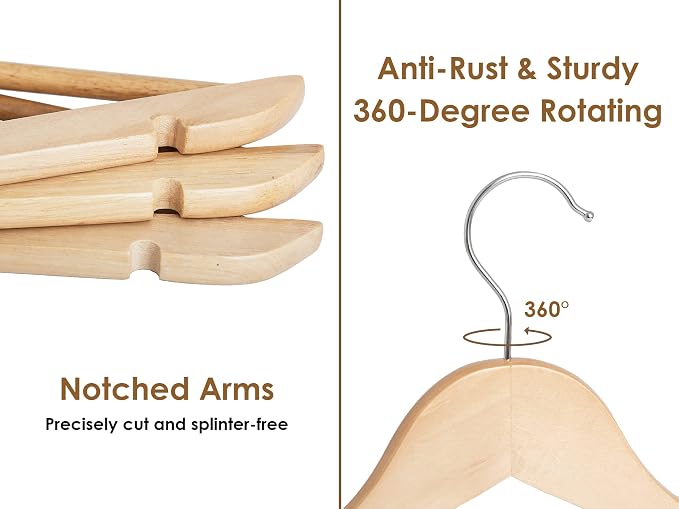 StorageWorks Wooden Hangers 30 Pack, Wood Coat Hanger - Image 6