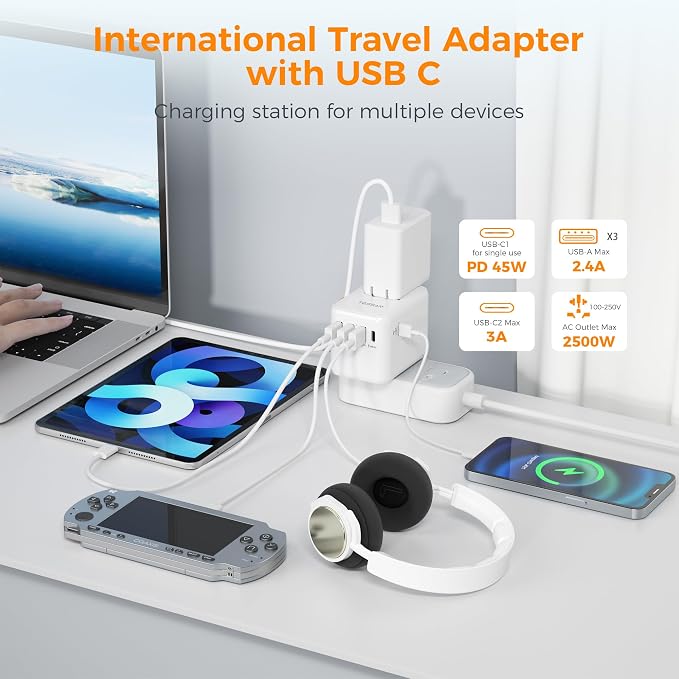 TESSAN Universal Travel Adapter, 45W International Plug Adaptor - Image 6