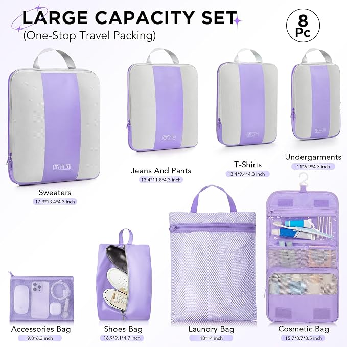 8 Set Compression Packing Cubes - Image 2