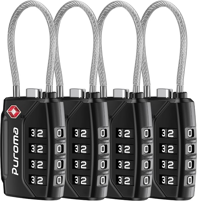 Puroma 4 Pack TSA Approved Luggage Locks, 4 Digit Combination Travel Locks by Puroma