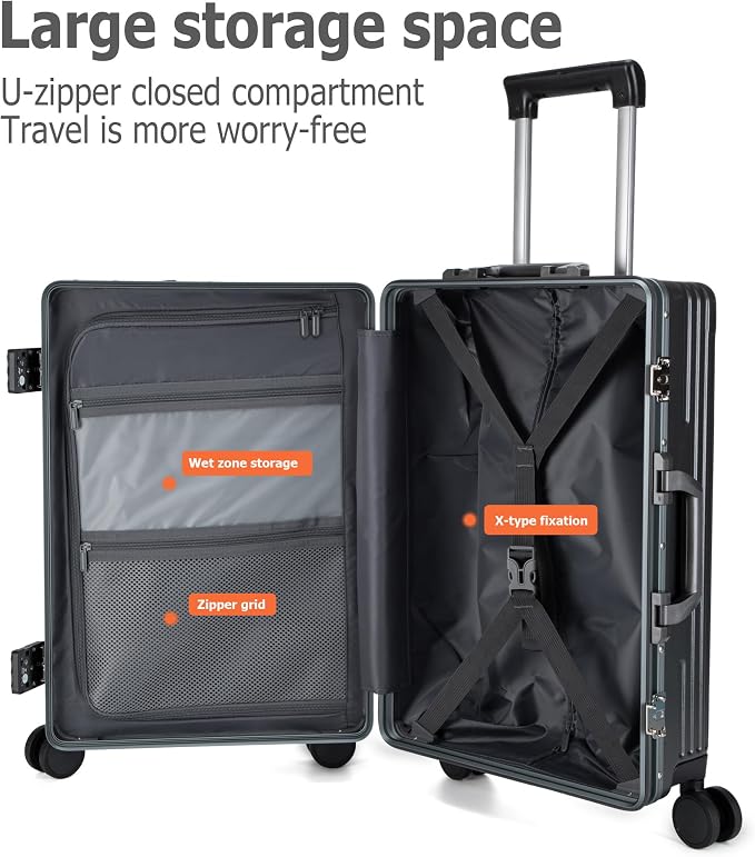 feilario 20in Aluminium Frame PC Hard Shell Spinner Wheels Luggage, Built-In - Image 5
