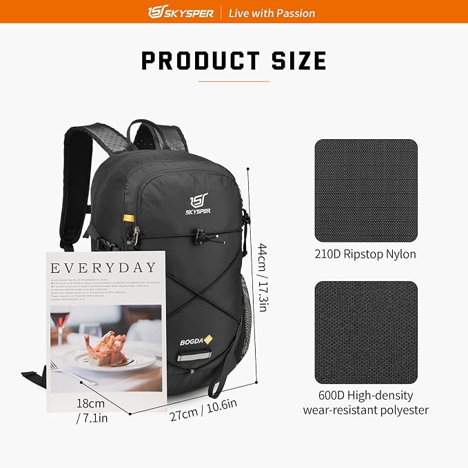 SKYSPER Small Hiking Daypack, 20L Lightweight Travel Backpacks Day Hike Pack - Image 7