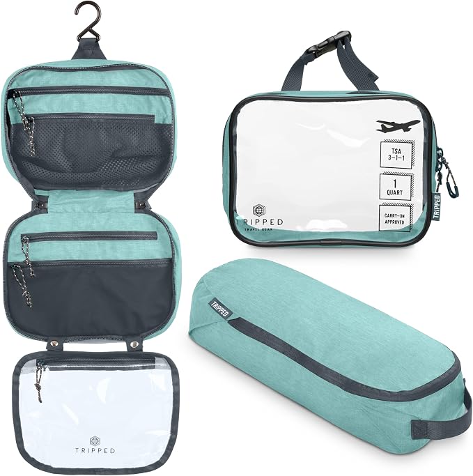 Toiletry Bag Kit Set: Hanging Travel Toiletry Bag + 311 TSA Cosmetic Liquid Bag by TRIPPEDTravelGear