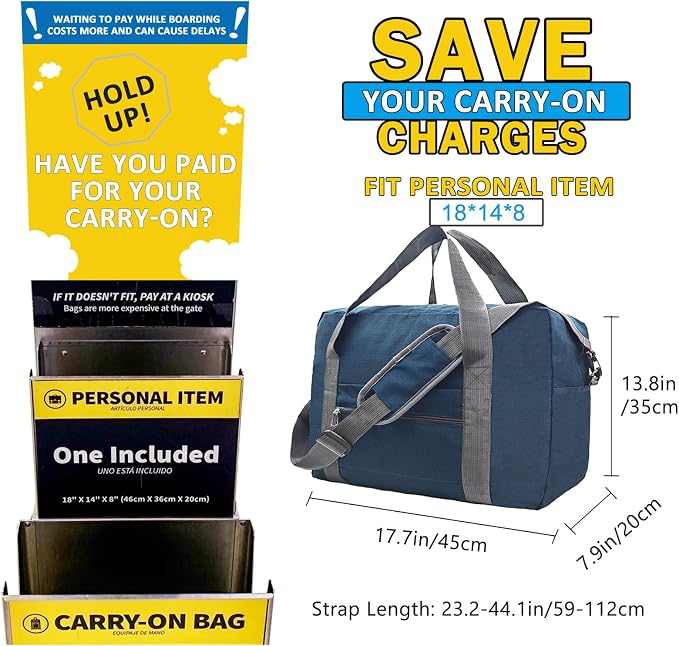 For Spirit Airlines Personal Item Bag 18x14x8 in Underseat Carry-on Luggage - Image 3