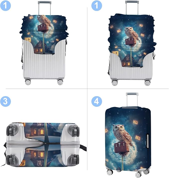 Owl Luggage Cover Washable Suitcase Protector Anti-Scratch, Stretchable Fit - Image 4