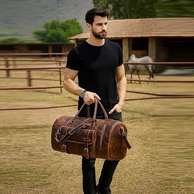 24 Inch Genuine Leather Duffle Bag - Image 3
