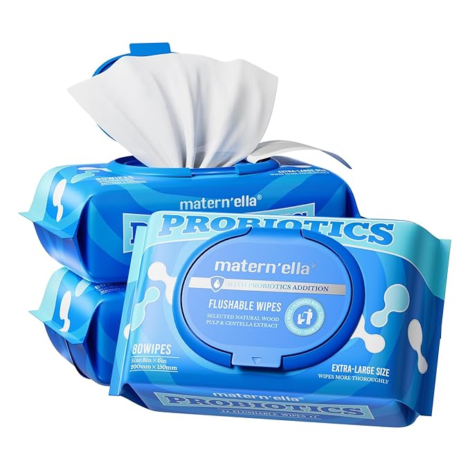 matern'ella Flushable Wipes Extra Large Corner-Connected Wet Wipes Plant Based by maternella