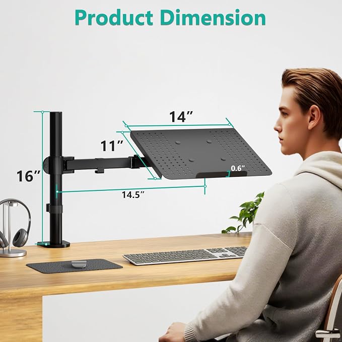 WALI Laptop Tray Desk Mount for 17inch Notebook, Fully Adjustable Laptop Arm up - Image 3