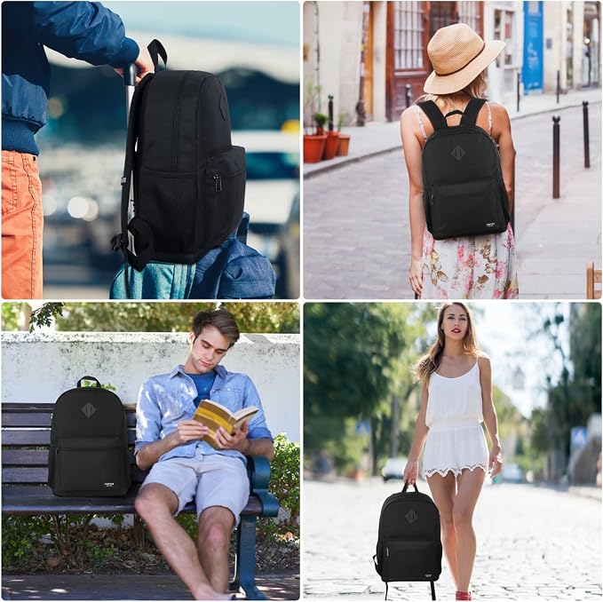 Black Backpack for Women Men, Casual School Backpack Teen Boys and Girls 15.6 - Image 2