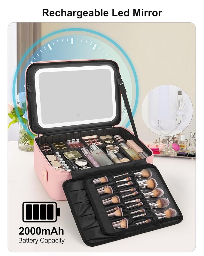Relavel Makeup Bag with LED Mirror, 16.2 inches Large Professional Makeup Case - Image 5