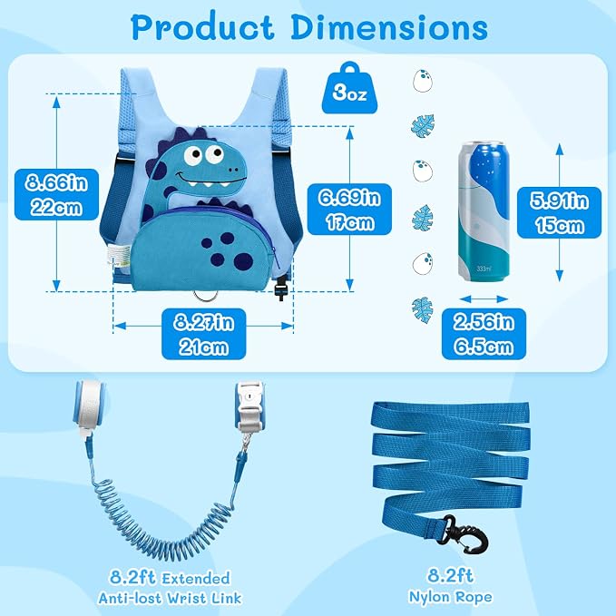 Dr.meter 3 in 1 Toddler Harness Leash + 8.2ft Anti Lost Wrist Link, Cute - Image 7