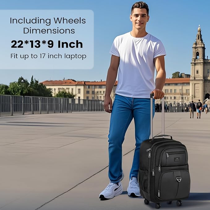 MATEIN Rolling Backpack with 4 Wheels, 17 inch Roller Travel Laptop Backpack - Image 2